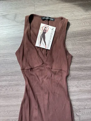 Naked Wardrobe Brown Jumpsuit Women’s V-Neck Sleeveless Ribbed thumbnail 2