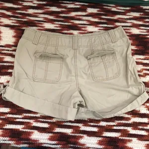 Y2K 2000s Tan beige khaki cargo micro mini low-mid rise shorts drawstring shoelace waistband Size 10/M Measurement in pics thumbnail 2