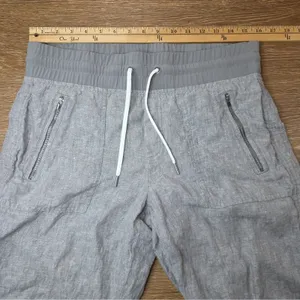 Athleta Cabo Linen Jogger Pants Women 8 Gray 100% Linen Drawstring Zip Pockets thumbnail 3