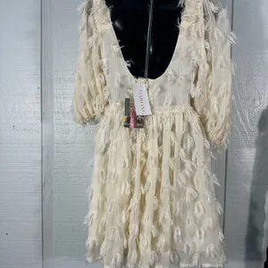 SISTER JANE Sparkle Faux Feather White Skater Mini Dress Size XS NWT thumbnail 10