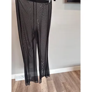 Womens Black Mesh Flared Bell Bottom Pants Sheer Cover Up Festival Size‎ M thumbnail 9
