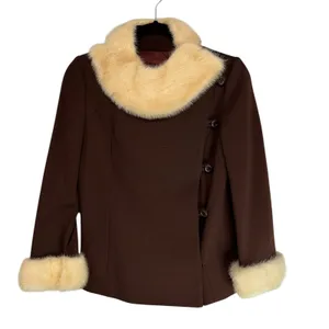 Vintage ILGWU Brown Knit Jacket Faux Fur‎ Collar Cuffs Side Button Union Made 8 thumbnail 7