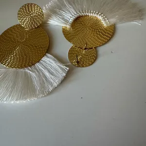 Elegant Gold and Cream Tassel Earrings thumbnail 3