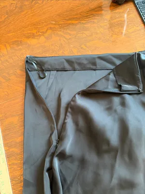 HALARA Black Satin Draped Midi Skirt faux wrap size 12 thumbnail 7