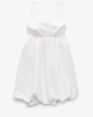 Zara dress mini crochet balloon embroidered white boho vacation casual summer thumbnail 9