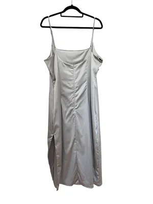 NEW Abercrombie Formal Satin Stretch Column Midi Dress in Silver - Size XL Tall thumbnail 4