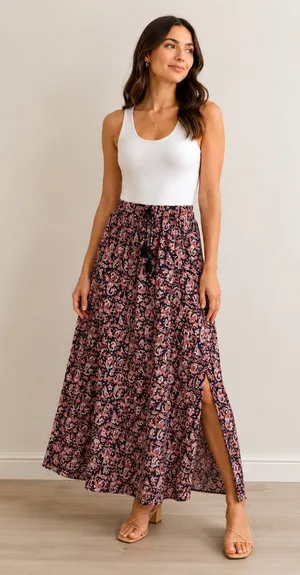 Westport 1962 Paisley Print Maxi Skirt Drawstring Tassel Side Slit Women’s Size Large thumbnail 1