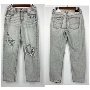 NEW American Eagle 8 Ripped '90s Straight High Waist Jean Gray Wash thumbnail 4