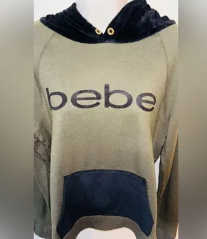 Women’s Bebe olive green Black velvet Sweatshirt Hoodie thumbnail 6