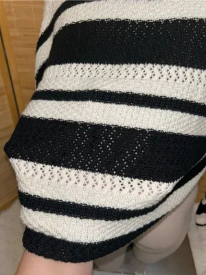 Gypsy Cloud Women's Black and White Striped Crewneck Sweater cropped crotchet L thumbnail 4