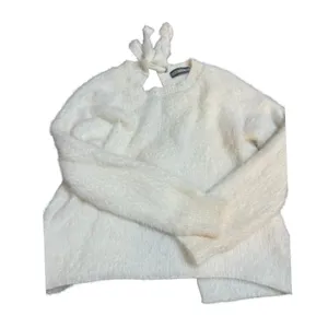 Addie Fuzzy Eyelash Knit Sweater Ivory Tie Back‎ Medium thumbnail 7