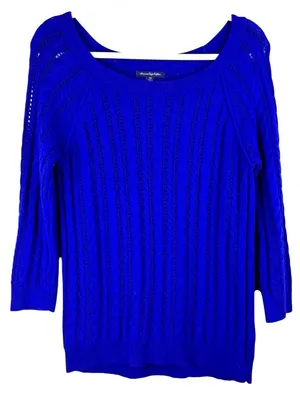 American Eagle Womans Sweater Sz‎ M Pull Over Royal Blue Open Textured Knit thumbnail 1