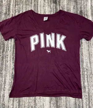PINK Victoria’s Secret, short sleeve, V-neck shirt, size, medium glitter wine thumbnail 1