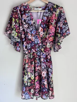 Amanda Uprichard Mini Dress‎ Floral Belted Sz Large thumbnail 2