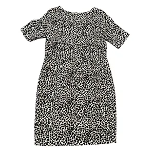 Talbots Womens 14 Animal Print Sheath Dress Short Sleeve Black White Knee Length thumbnail 3