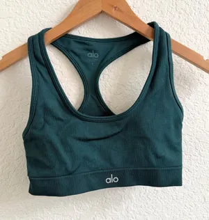 ALO Yoga Ribbed Sports Bra in Green Teal Forest Small S thumbnail 1
