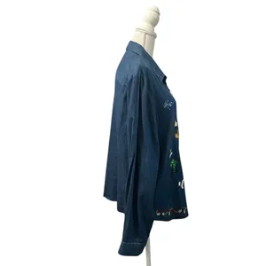 Karen Scott Embroidered Appliqué Winter Holiday Light Denim Shirt Snowman XL thumbnail 4