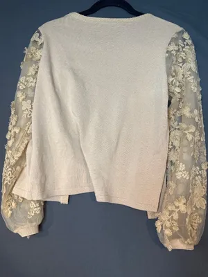 Sioni Milano Womens Medium Floral Embroidered Mesh Sleeve Cardigan Romantic thumbnail 10