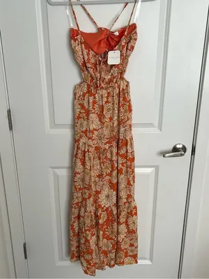 NEW Altar’d State Orange Floral Maxi Dress Size Medium NWT thumbnail 4