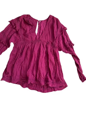FREE PEOPLE Fuchsia Lace Trim Long Sleeve Romper Size Small thumbnail 7