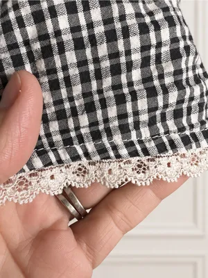 Aerie Black White Gingham Peplum Cami Lace Trim Shorts Set S Preppy Coquette thumbnail 8