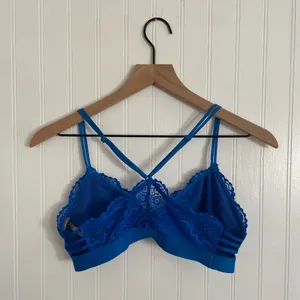 AERIE Lace Racerback Cross Back Lined Bralette Bra Lingerie Cobalt Blue Size M thumbnail 8