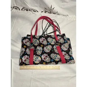 Sugar‎ Skull Bible Tote Bag – Large Fabric Church Carry Bag with Pink Handles thumbnail 8