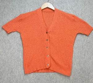 Vintage Short Sleeve Cardigan Womens M Orange Nautical Coastal Retro Halloween thumbnail 1