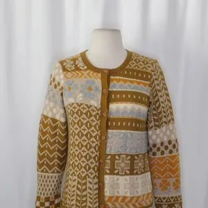 GUDRUN SJODEN Floral Patchwork Cardigan Sweater Wool Buttons Retro X-Small thumbnail 3