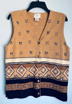 Vintage 90s Hand Embroidered Sweater Vest Susan Bristol Casuals Med Cottagecore thumbnail 1