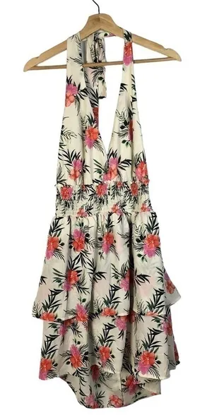 Madden Girl NYC White & Pink Floral Tiered Halter Mini Dress XL thumbnail 1