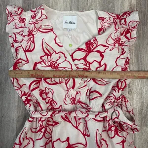 Sam‎ Edelman Petal Sketch V-Neck Maxi Dress Red White Floral Ruffle Size 10 NEW thumbnail 7