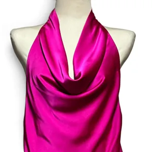 Mable Satin Open Back Halter Drape Neck Mini Dress Pink Medium thumbnail 2
