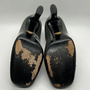 Prada Authenticated Black/Dark Gray Leather High Heels Shoes *Sz 37.5/US Sz 7.5* thumbnail 9