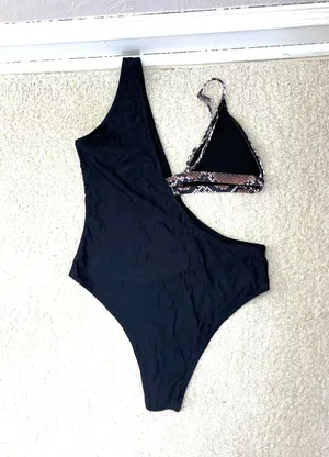 Swimsuit Black & Snakeskin One Piece With Cutout thumbnail 4