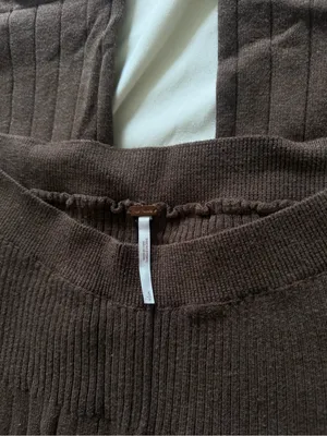 FREE PEOPLE | Ribbed Wide-Leg Knit Pants in Brown | S thumbnail 4