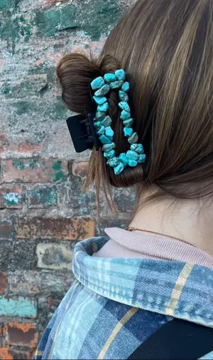 Handmade western turquoise claw clip Blue thumbnail 2