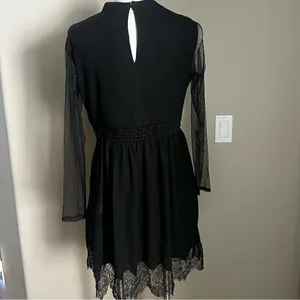 Zara basic black lace long sleeve black dress thumbnail 2