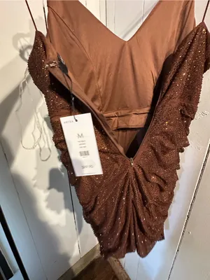 AKIRA NWT Rhinestone chocolate brown mini dress thumbnail 4