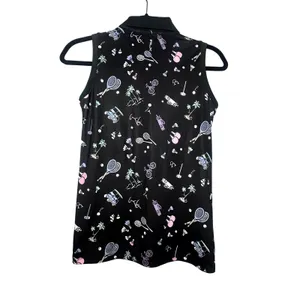 RLX Ralph Lauren Womens Sleeveless Polo Shirt Black Multi Sport Print XS PGA thumbnail 4
