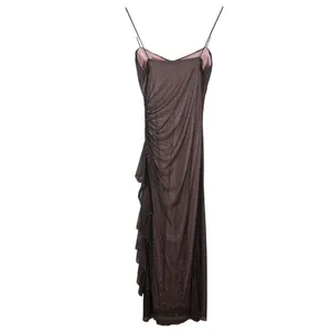 Vtg City Triangles Maxi Prom Dress XS/Small? Formal Gown Brown Sparkly Fairy Y2K thumbnail 5