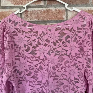 Intimately Free People Long Distance Floral Lace Shirt Women’s Large Pink Angel thumbnail 9