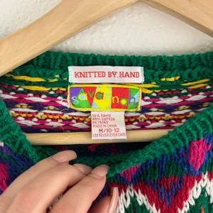 Vintage 90’s Coogi Vibes Multicolor Pattern Stripe Hand Knit Grandpa Sweater thumbnail 4