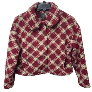 Wild Fable‎ Red Diamond Print Women's Size Large Short Jacket Shacket Pockets thumbnail 1