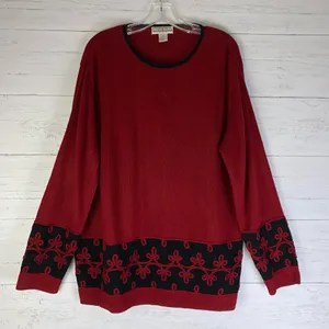 Vintage Dress Barn sweater red/black womens size 1X embroidered thumbnail 1