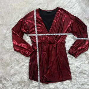 YOINS Metallic Long Sleeve Romper Dress Red Size M thumbnail 11