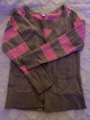 Striped Old Navy Pink and Tan Girls Sweater thumbnail 1