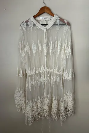 Cream colored lace sheer cardigan Size L thumbnail 1