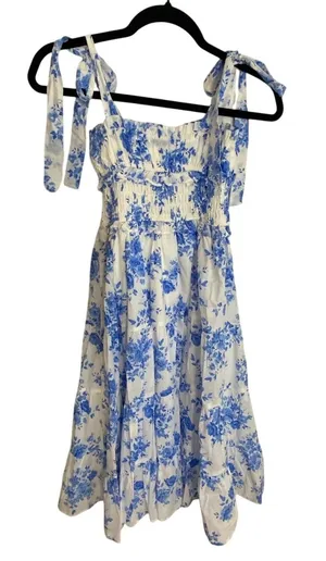Altar'd State Tie Shoulder Blue and white midi dress size XS thumbnail 1