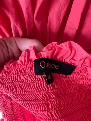 Quince 100% Organic Cotton Poplin Smocked MIDI Dress Spice Coral Medium thumbnail 4